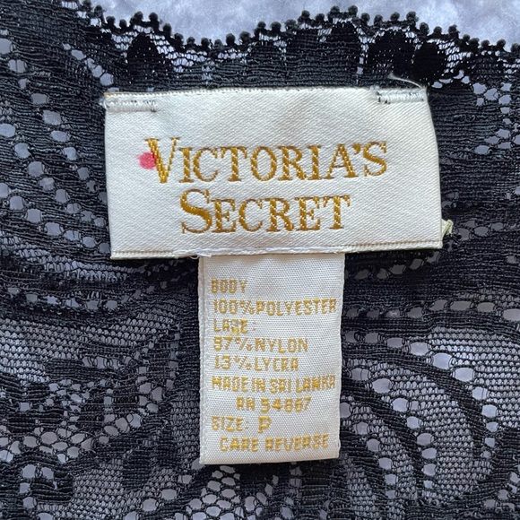 Victoria’s Secret vintage lingerie nightie black bow lace sheer gold label tag P - Picture 3 of 6